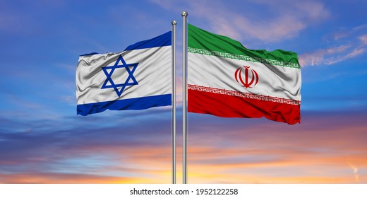 Israel Iran national flags. News, reportage, business background