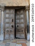 Israel Jerusalem - Church of the Holy Sepulcher - Church of the Apocalypse - Wooden Engraved Door
