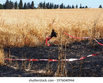 ISRAEL - MAY 17, 2021: A Hamas Rocket Fell In The Fields Of Israel Near A Peaceful Settlement.