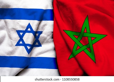 Israel And Morocco Flag On Cloth Texture