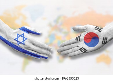 Israel And South Korea - Flag Handshake Symbolizing Partnership And Cooperation