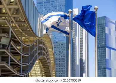 Israel, Tel Aviv Financial Business District Skyline Includes Shopping Malls And High Tech Offices.