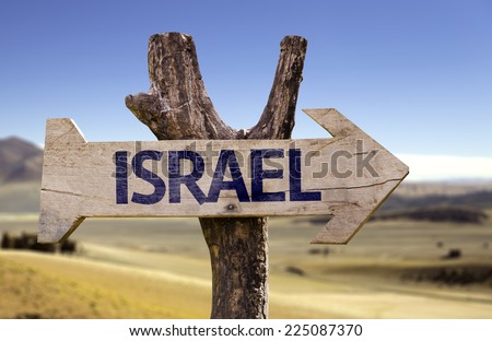 Israel wooden sign with a desert background