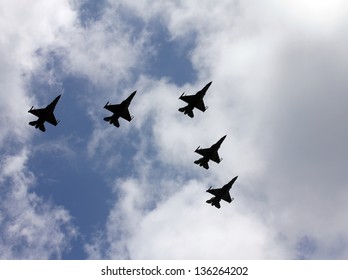 Israeli Air Force Airplanes (five Jet Fighters) At Parade In Honor Of Independence Day