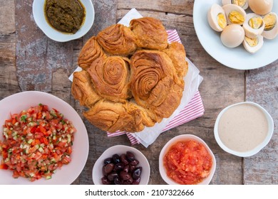 Israeli Breakfast - Traditional Yemenite Jewish Bread - Kubaneh