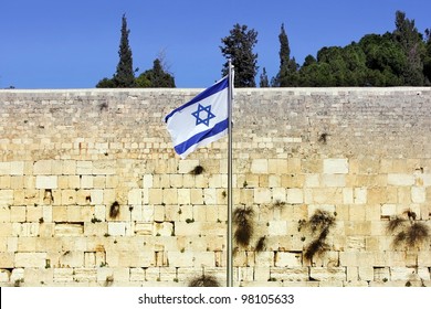 Israeli flag at the Western Wall, Jerusalem , Israel