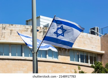 Israeli Flags Star David Against Building Stock Photo 2148917783 ...