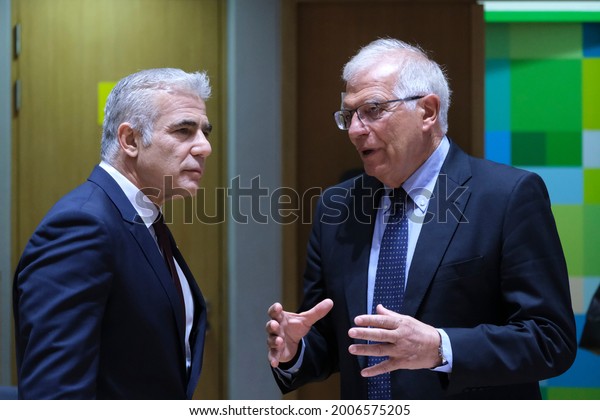 Israeli Minister of Foreign Affairs, Yair\
Lapid attends in a meeting of EU foreign ministers, at the European\
Council in Brussels, Belgium on July 12, 2021.\
