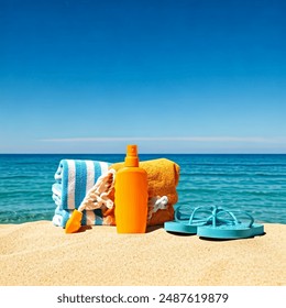 Israeli Summer Sea Sunscreen Bottle Beach AI-generated image 2487623643 ...