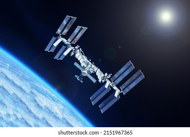 Iss over the planet Earth. Elements of this image furnished by NASA. High quality photo