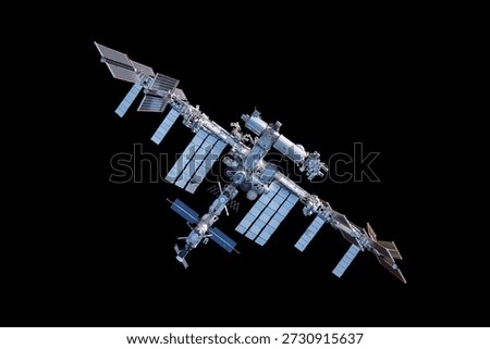 Iss over the planet Earth. Elements of this image furnished by NASA 