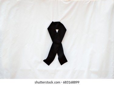 Issue Logo Symbolic Concept Narcolepsy, Memorial Sign Of Crape For Those Loss In Terrorist Attack, European Day Of Tragic Remember For Victims Of Nazism. Global World Fund Pin Band On White Background