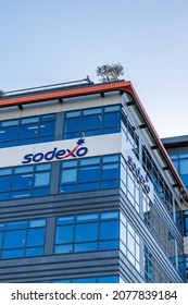 Issy-les-Moulineaux, France - September 2021 : Sodexo Logo On The Sodexo Headquarters Building Exterior, A French Food Services And Facilities Management Company Near Paris, France