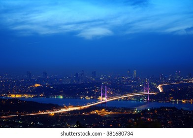 Istanbul Bosphorus Bridge By Night From Asia Side - Camlica Hill