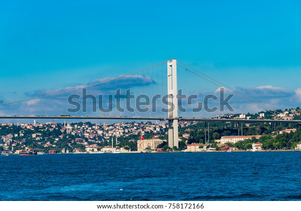 Istanbul Bosphorus and Bridge View.\
Bosporus bridge connecting Europe and Asia in\
Istanbul
