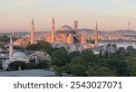 istanbul Bosphorus and old town peninsula panoramic blue mosque and Hagia Sophia