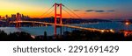 Istanbul Bosphorus panoramic photo. Istanbul landscape beautiful sunset with clouds Ortakoy Mosque, Bosphorus Bridge, Fatih Sultan Mehmet Bridge Istanbul Turkey.Best touristic destination of Istanbul