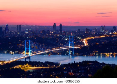 Istanbul Bosporus Bridge On Sunset