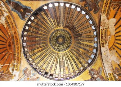 ISTANBUL - DEC 15, 2011: Interior View Of Hagia Sophia, Ceiling And Dome. 