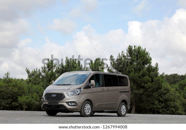 ISTANBUL -\
DECEMBER 27, 2018: Ford Transit Custom is a light commercial\
vehicle model since 2012, replacing the smaller front-wheel drive\
models of the fourth generation Ford\
Transit.