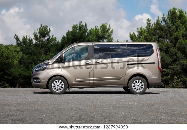 ISTANBUL -\
DECEMBER 27, 2018: Ford Transit Custom is a light commercial\
vehicle model since 2012, replacing the smaller front-wheel drive\
models of the fourth generation Ford\
Transit.