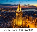 Istanbul Galata Tower Sunset Night No People Aerial View Drone Shot- İstanbul Galata Kulesi İnsansız Günbatımı Gece Havadan Görüntüleme 