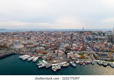 Istanbul historic centre with Galata bridge and mosques. Galata Tower.  Drone view. Istanbul, Turkey - Shutterstock ID 2231775397
