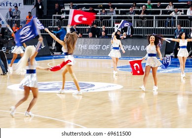 ISTANBUL - JANUARY 20: Efes Pilsen Cheerleaders Perform Routines At THY Euroleage Top 16 Championship Basketball Game Efes Pilsen Vs Montepaschi Siena January 20, 2011 In Istanbul