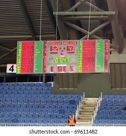 ISTANBUL - JANUARY 20: Electronic Scoreboard Displays The Score During THY Euroleage Top 16 Championship Basketball Game Efes Pilsen Vs Montepaschi Siena January 20, 2011 In Istanbul