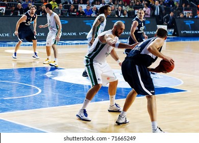 ISTANBUL - JANUARY 20: Nikola Vujcic (R) Looks To Drive As Milovan Rakovic Defends At THY Euroleage Top 16 Championship Basketball Game Efes Pilsen Vs Montepaschi Siena January 20, 2011 In Istanbul