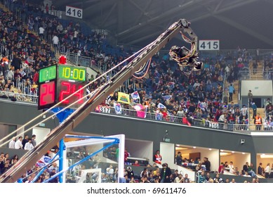 ISTANBUL - JANUARY 20: Professional JIB Camera Records Live While THY Euroleage Top 16 Basketball Championship, Efes Pilsen Vs Montepaschi Siena January 20, 2011 In Istanbul