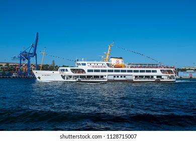 ISTANBUL - JUNE 24: The Passengers Come Aboard For A Guided Tour On June 24, 2018 In Istanbul, Turkey. Maritime Transport Is A Very Common Type Of Transportation In Istanbul.