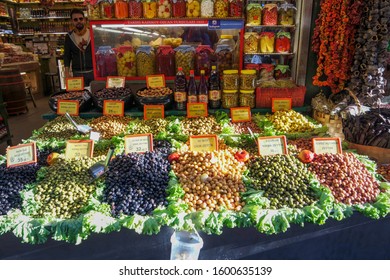 Istanbul, Kadikoy / Turkey - December 14 2019: Kadikoy Market Stalls