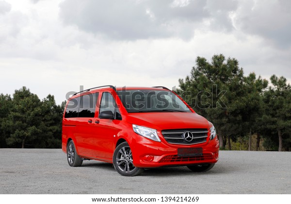 ISTANBUL - MAY 10, 2019 : Mercedes-Benz\
Vito Tourer 119 CDI produced by Mercedes Benz, light commercial\
vehicle 8+1 passenger as cargo van, pickup\
truck.