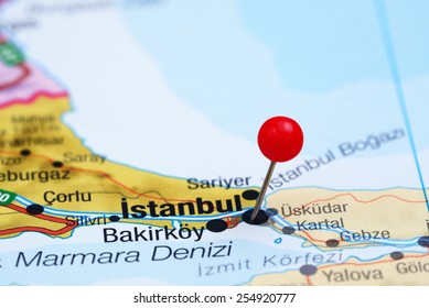 Istanbul pinned on a map of europe
