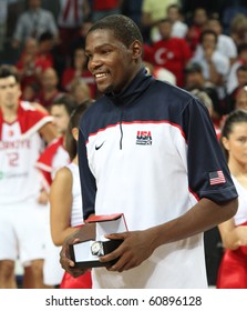 ISTANBUL - SEPTEMBER 13: Kevin Durant Gets The MVP Award Of FIBA World Championship On September 13, 2010 In Istanbul