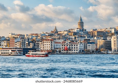 Istanbul skyline. Amazing view of the Galata Tower. Istanbul is a popular tourist destination.