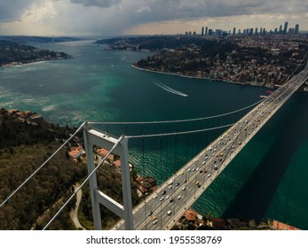 Istanbul Strait And  Bosphorus Bridge Top View 