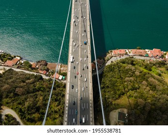 Istanbul Strait And  Bosphorus Bridge Top View 