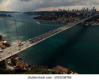 Istanbul Strait And  Bosphorus Bridge Top View 