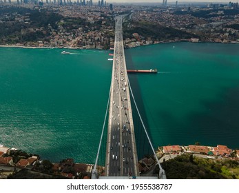 Istanbul Strait And  Bosphorus Bridge Top View 