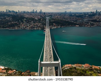 Istanbul Strait And  Bosphorus Bridge Top View 