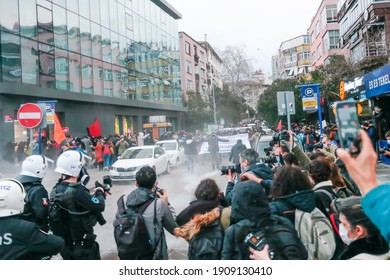 Istanbul  Turkey - 02.02.2021: Police Intervention In Rector Protests At IstanbulKadikoy Boğaziçi University. 