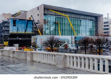 Istanbul, Turkey - 03 02 2021: Construction Of The Atatürk Cultural Center Building In Taksim Square Continues. The Building Is Planned To Open In 2021.