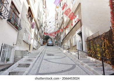 Istanbul, Turkey - 03 November 2018: Istanbul Street View With Flags