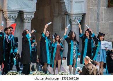 Istanbul Turkey 05/14/2018: Graduation Day At Istanbul University Hasan Ali Yucel Faculty Of Education
