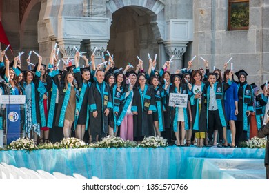 Istanbul Turkey 05/14/2018: Graduation Diploma Day At Istanbul University Hasan Ali Yucel Faculty Of Education