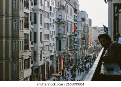 Istanbul, Turkey- 06 18 2022: Top View Of Istiklal Avenue