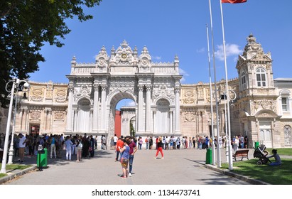 Istanbul, Turkey. 07/07/2018. The Dolmabahçe Palace Was Built By Sultan Abdülmecid. The Palace Was Opened On 1856. There Are 285 Rooms, 44 Rooms, 68 Toilets And 6 Baths. There Are Magnificent Gates.