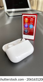 Istanbul, Istanbul Turkey - 10 21 2021: Apple IPod Nano 4 Apple AirPods Pro